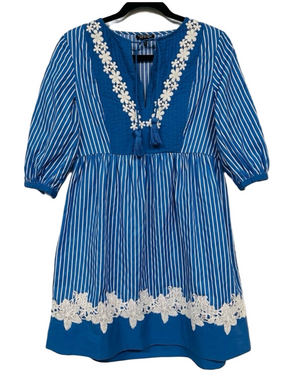 TopShop stripe Folk dress Size 2 blue white stripe lace